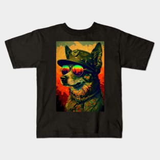 Army Dog with Mirrored Sunglasses Kids T-Shirt